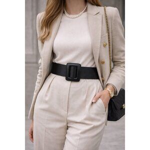 ZAPA Paris Wide Black Leather Waist Belt 100% Calfskin Size T1 Made in France